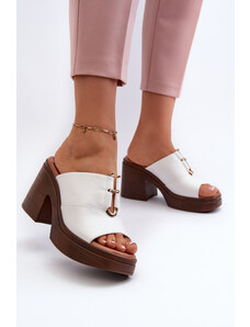 Kesi Women's eco leather slippers with platform and block, white Dafira