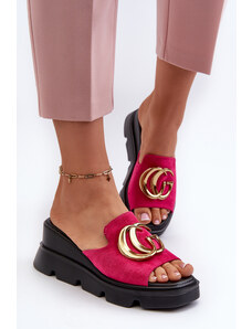 Kesi Women's slippers in eco-friendly suede on wedge and platform with gold embellishment Fuchsia Iaria
