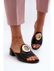 Kesi Elegant women's low-heeled slippers with gold trim Black Uzimila