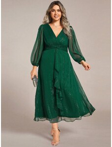 venusamoda Trblietavé šaty s vertikálnym volánom na sukni zelené