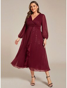 venusamoda Trblietavé šaty s vertikálnym volánom na sukni červené