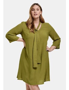 venusamoda (veľ. 54/56) Tunikové šaty s viazačkou na krku zelené