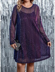 venusamoda Tunikové transparentné šaty s trblietkami fialové