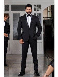 ALTINYILDIZ CLASSICS Pánsky klasický smokingový oblek Slim Fit Slim Fit s golierom na lastovičku v čiernej farbe