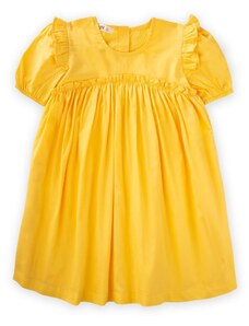 Cigit Robadan Ruffle Gathered Poplin Dress 2-7 Years Yellow
