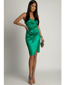 Elegantné zelené krátke saténové šaty 9159