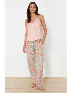 Trendyol Collection Súprava tkaného pyžama s kvetmi z lososa 100% bavlna