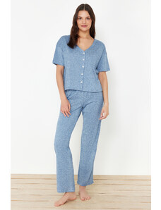 Trendyol Collection Modrá súprava pleteného pyžama so šnúrkou