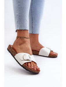 Kesi Women's slippers on a cork platform with a buckle, white moaxi
