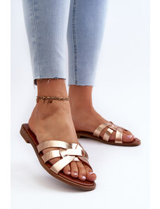 Kesi Women's flat-heeled slippers made of eco-leather, gold Rosalini