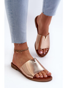Kesi Women's flat heeled eco leather slippers, gold Maliha
