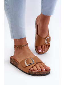 Kesi Women's slippers on a cork platform with a buckle, brown moaxi