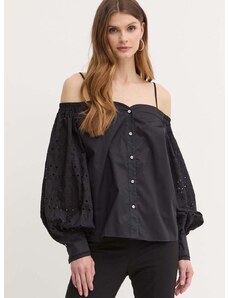 Bavlnená košeľa Karl Lagerfeld dámska, čierna farba, regular