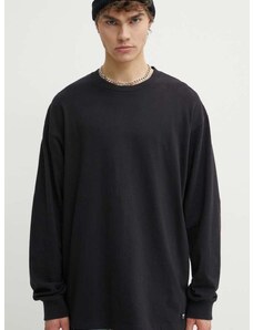 Bavlnené tričko s dlhým rukávom Vans čierna farba, jednofarebný