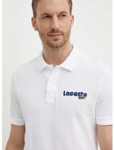 Bavlnené polo tričko Lacoste biela farba, s potlačou