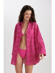 DeFacto Plážová košeľa Fall In Love Bavlnená dierka s vyšívanou ružovou farbou C0506ax24sm