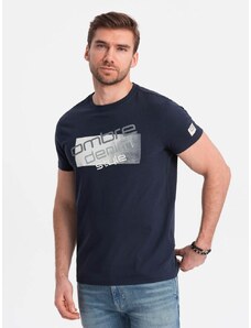 Ombre Clothing Jedinečné tmavo modré tričko s nápisom V3 TSPT-0139