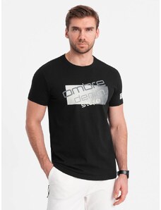 Ombre Clothing Jedinečné čierne tričko s nápisom V2 TSPT-0139