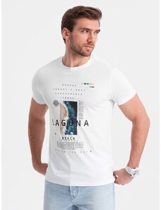 Ombre Clothing Biele tričko s nápisom Laguna V1 TSPT-0127