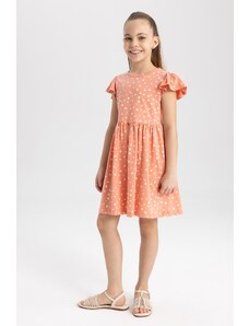 DeFacto Dievčenské vzorované česané bavlnené šaty s krátkym rukávom W7746a623sm