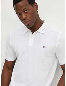 Bavlnené polo tričko Gant biela farba, jednofarebný