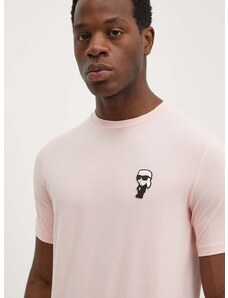 Tričko Karl Lagerfeld pánske, ružová farba, s nášivkou, 542221.755027