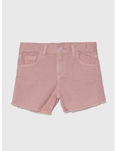Detské rifľové krátke nohavice Guess ružová farba, jednofarebné, nastaviteľný pás