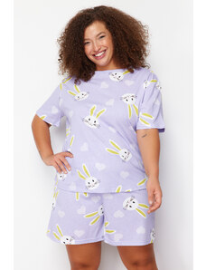 Trendyol Curve Súprava pyžama z jedného džerseja v fialovej farbe