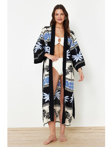 Trendyol Collection Tropické vzorované maxi tkané kimono a kaftan