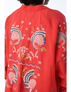 FEMELLE Dámska kimonová bunda s vyšívaným koralovým plnokvetým vyšívaním štandardnej veľkosti