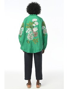 FEMELLE Dámska kimonová bunda Benetton oversize s kvetinovou výšivkou na chrbte a rukávoch