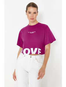 Trendyol Collection Slivka 100 % bavlna Slogan Potlačený Uvoľnený/pohodlný strih pletené tričko
