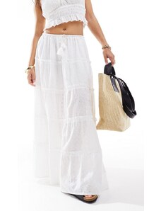 Iisla & Bird broderie tiered maxi beach skirt co-ord in white
