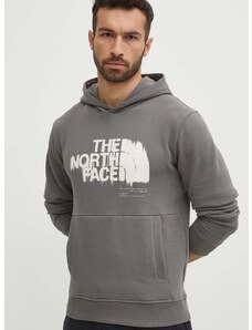 Bavlnená mikina The North Face pánska, šedá farba, s kapucňou, s potlačou, NF0A87ET0UZ1