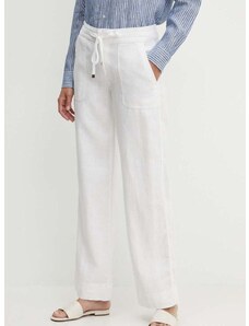 Ľanové nohavice Lauren Ralph Lauren biela farba, rovné, stredne vysoký pás, 200735138