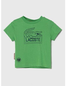 Detské bavlnené tričko Lacoste zelená farba, s potlačou