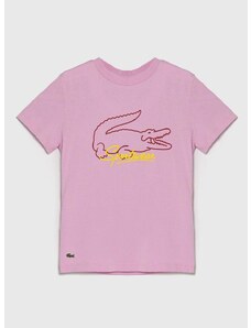 Detské bavlnené tričko Lacoste ružová farba