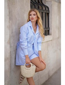 Mood of Paris Modro-biely pásikavý komplet košeľa + šortky Gemma