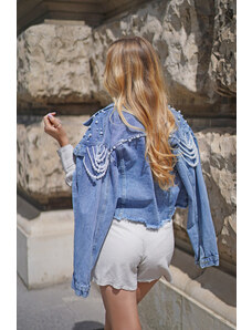 Mood of Paris Modrá džínsová bunda s aplikáciou Celia