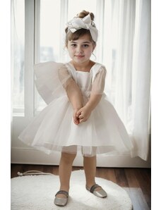 N2401 Dewberry Girls Satin Evening Dress-WHITE
