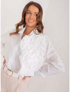 LAKERTA Dámska biela oversize košeľa s veľkou aplikáciou ruže