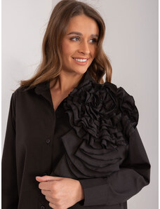LAKERTA Dámska čierna oversize košeľa s veľkou aplikáciou ruže