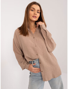 FANCY Dámska oversize bavlnená košeľa v béžovej farbe
