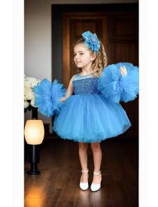 N4732 Dewberry Chiffon Sequined Girls Evening Dress-BLUE