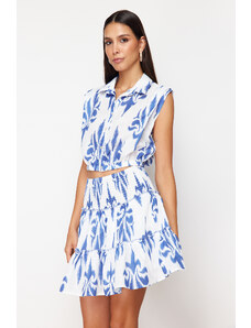Trendyol Collection Modrá opletená sukňa Nariasená ľanová mini tkaná sukňa
