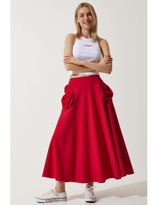 Happiness İstanbul Dámska prémiová midi sukňa v dizajne doplnkov z červenej ruže
