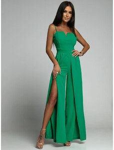 FASARDI Elegant green jumpsuit with straps and slits
