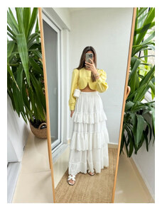 My Blog Ecru Maxi dĺžka vrstvená vrúbkovaná sukňa