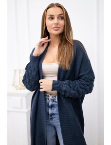 MladaModa Dlhý kardigánový sveter s netopierími rukávmi model 2020-9 farba džínsová