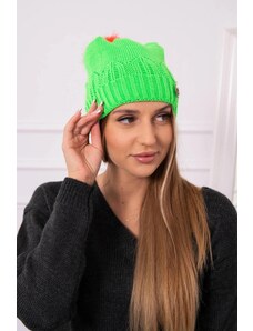 MladaModa Dámska čiapka s kožušinkovým brmbolcom K347 neónovo zelená